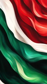 Layered tricolor wave abstraction uses fine line gradients and fluid motion