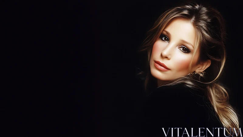 Velvet-lit portrait of a wistful woman in cinematic shadow.