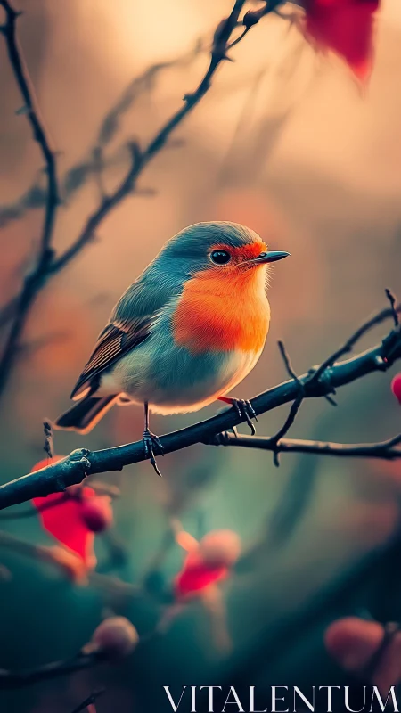 Small songbird is perched on a branch in shallow focus