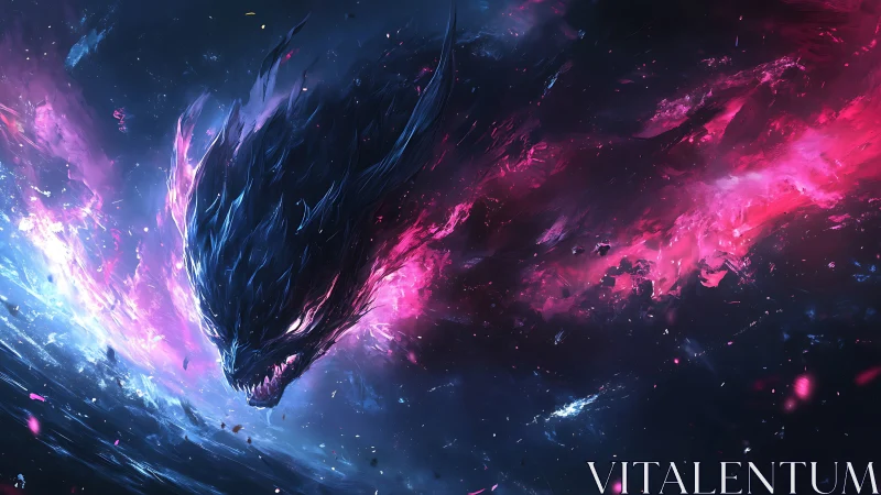 Galactic Void Serpent Ignites Neon Storm Across Space.