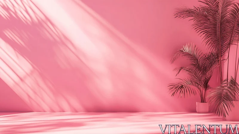 Palm shadows dance across a candy-pink minimalist daydream.