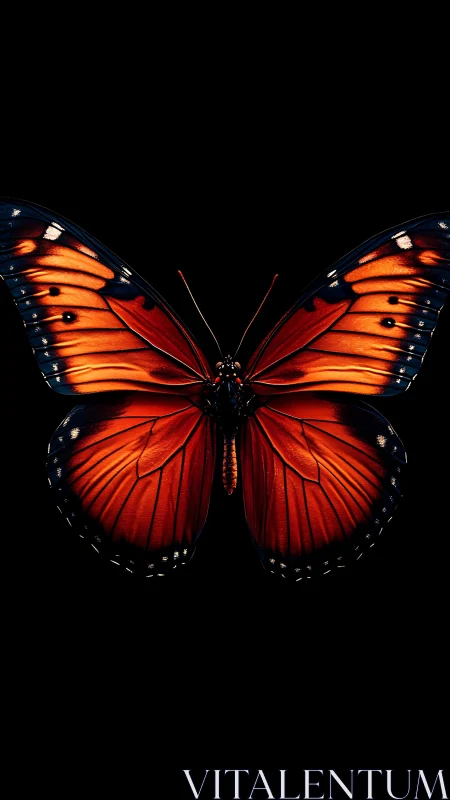 Midnight monarch unfurls molten wings against silent void