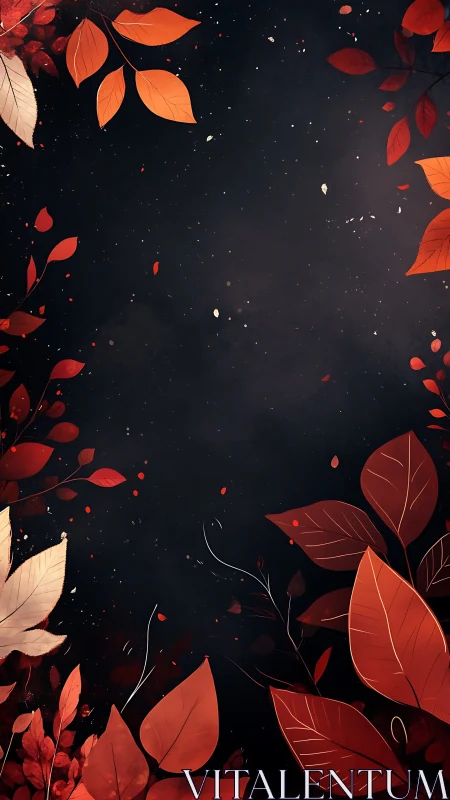 Crimson autumn foliage framing deep starry void backdrop.