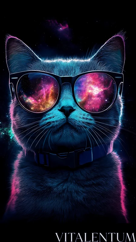 Cosmic Vision: Galaxy-Eyed Cat in Neon Splendor