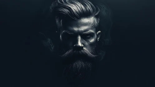 Moody digital portrait of bearded man in dark tones.