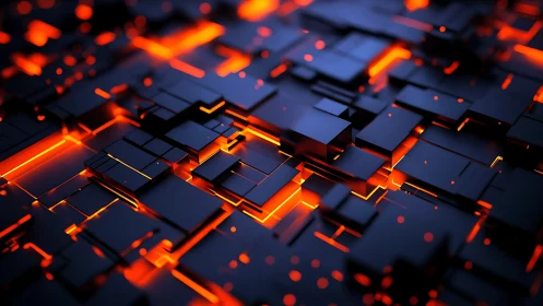 Luminous circuit blocks glowing with molten digital energy.
