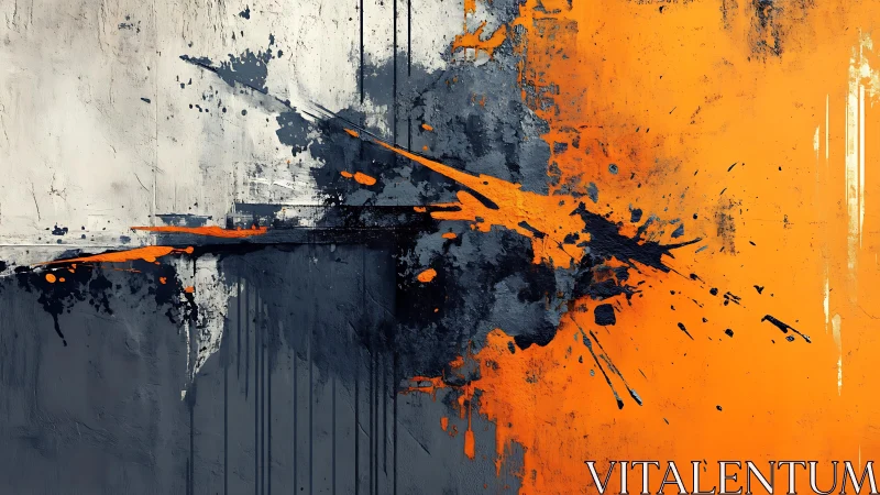 Abstract Split Canvas with Orange and Gray Paint Splashes.