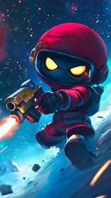 Starlit blaster rogue sprints through neon cosmic rubble.