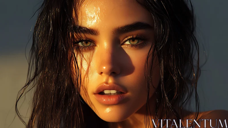 Sunlit wet portrait highlights luminous amber eyes perfectly.