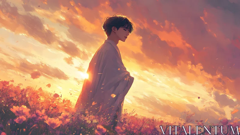 Gentle sunset wanderer wrapped in soft evening light.