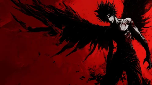 Nocturnal winged entity in high‑contrast anime silhouette frame.