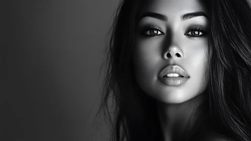 Softly lit monochrome portrait with soulful, reflective gaze.