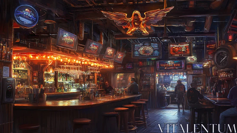 Neon-lit cyber bar interior renders cinematic nightlife ambience