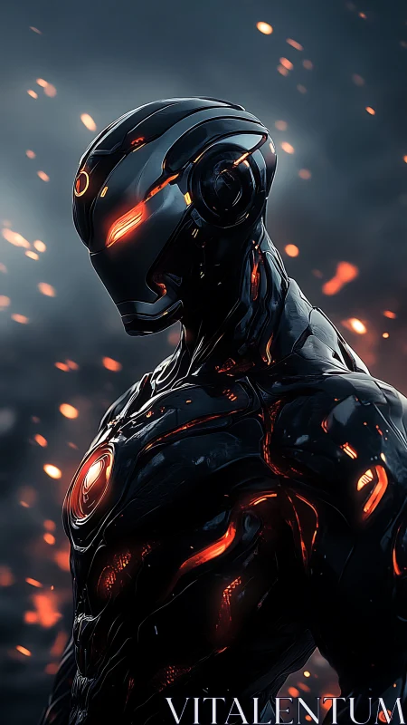 Cybernetic exoshell android with molten-core chassis profile.