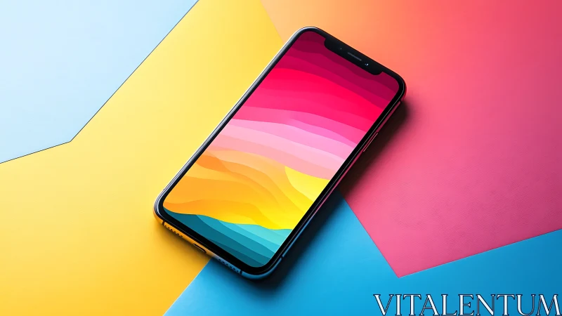 Smartphone dances through rainbow gradient geometry