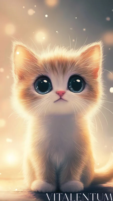 Enchanting Kitten with Luminous Eyes and Glowing Golden Aura