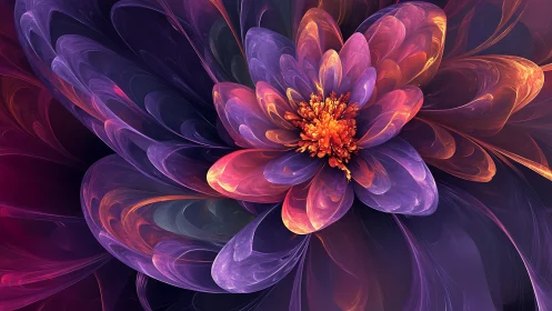 Luminous fractal flower unfolding in glowing twilight hues.