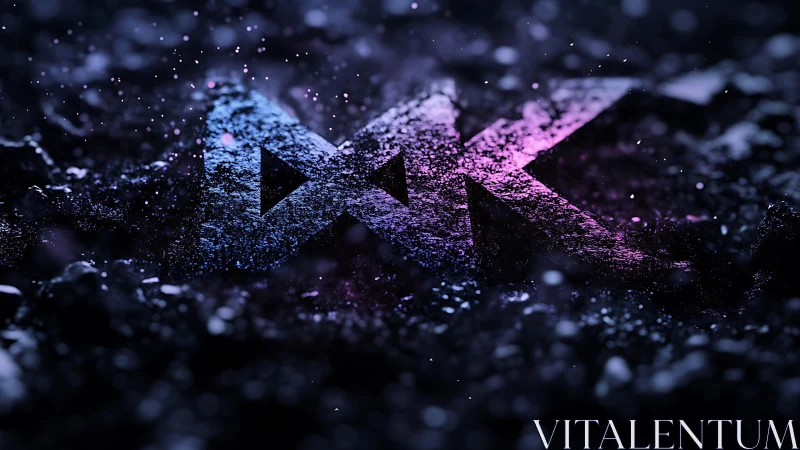 MK monogram rendered in glowing blue and pink particle dust