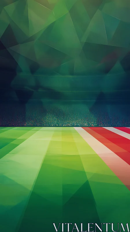 Geometric football stadium field with abstract crowd background.