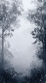 Misty Forest Corridor: Vertical Symmetry with Ethereal Atmospheric Depth.