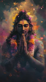 Digital depiction of Hindu deity in folded-hand pose.
