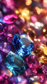 Colorful gemstones sparkle in a vivid, jewel-toned glow
