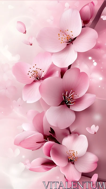 Delicate Cherry Blossoms in Soft Pink Gradient.