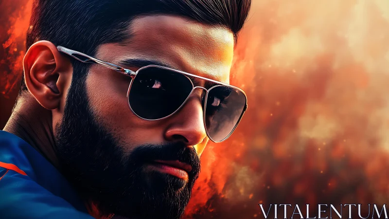 Sunlit rebel in mirrored shades stares down a molten horizon