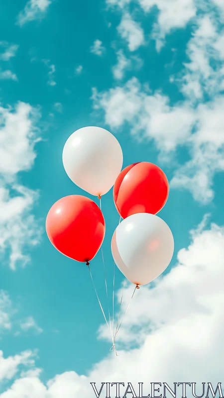 Red and White Balloons Against Turquoise Sky.