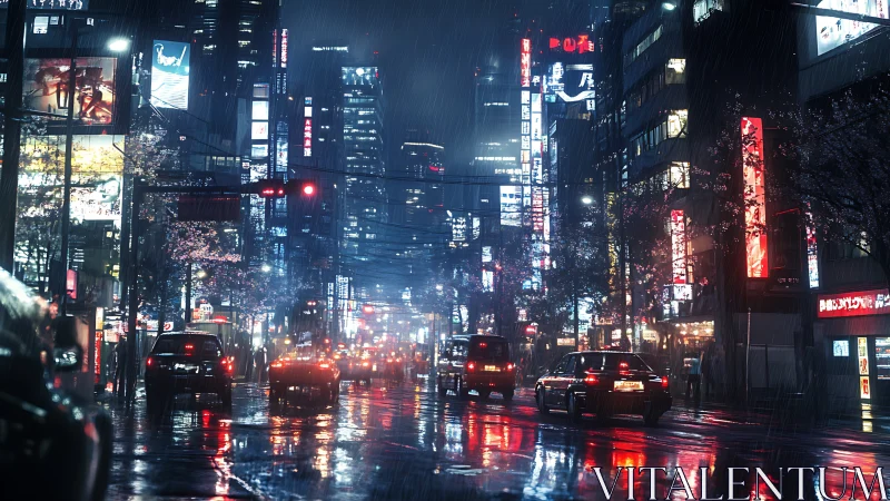 Neon rain stitches midnight traffic into glowing threads