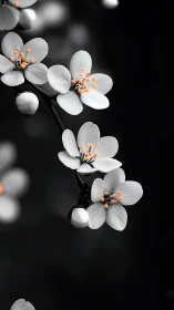White Blossoms With Golden Hearts on Black