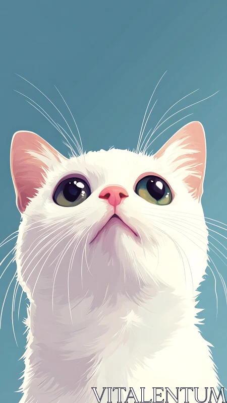 Adorable White Cat Portrait with Striking Eyes.