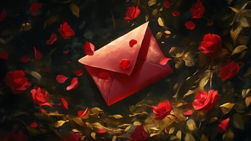 Love Letters Bloom: A Red Envelope Rests Among Romance
