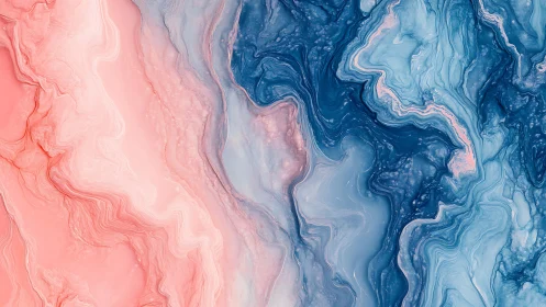 Soft pink and blue fluid abstract marbled paint texture.