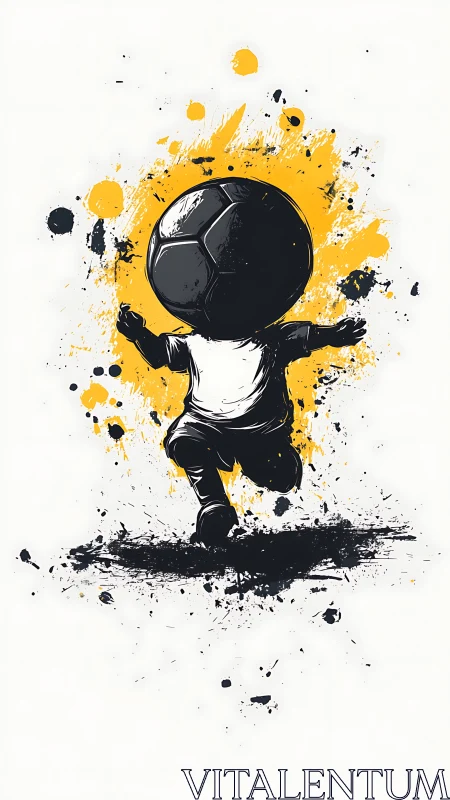 Dynamic ink-splatter illustration of child with soccer ball head