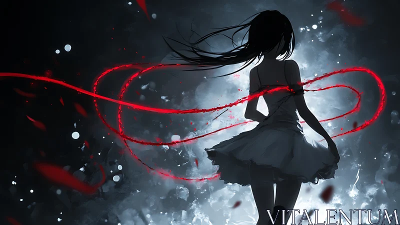 Midnight dancer stands in swirling red light and shadow