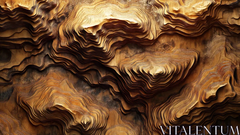 Abstract wooden topographic layers in earthy tones, digital art.