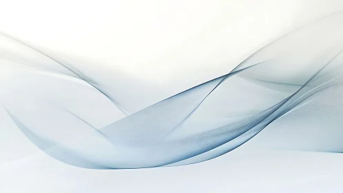 Minimalist blue wave ribbons curve across white field.