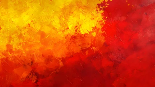 Fiery Abstract Painting with Bold Red and Yellow Brush Strokes.