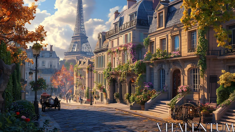 Golden Paris lane wrapped in blooms and gentle afternoon light.