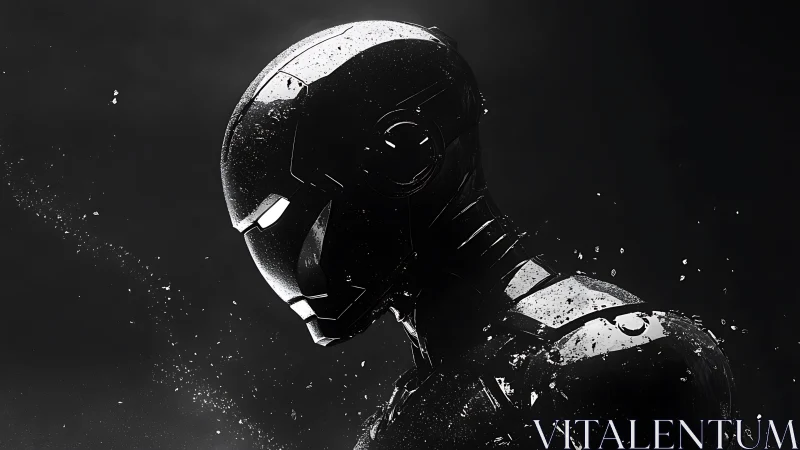 Dark chrome android portrait in fragmented motion study.