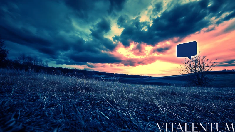 Low-angle field view records stylized sunset sky gradient