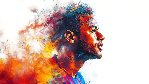 Vivid digital portrait explodes with blazing abstract color.