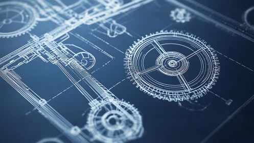 Mechanical gear blueprint captures precise industrial design