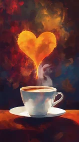 Love Brews Warm: Heart Rising from Coffee.