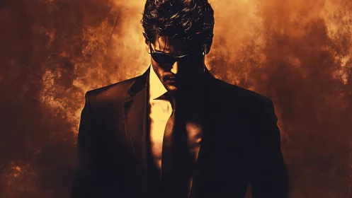 Shadowed style icon in glowing amber light and mystery.