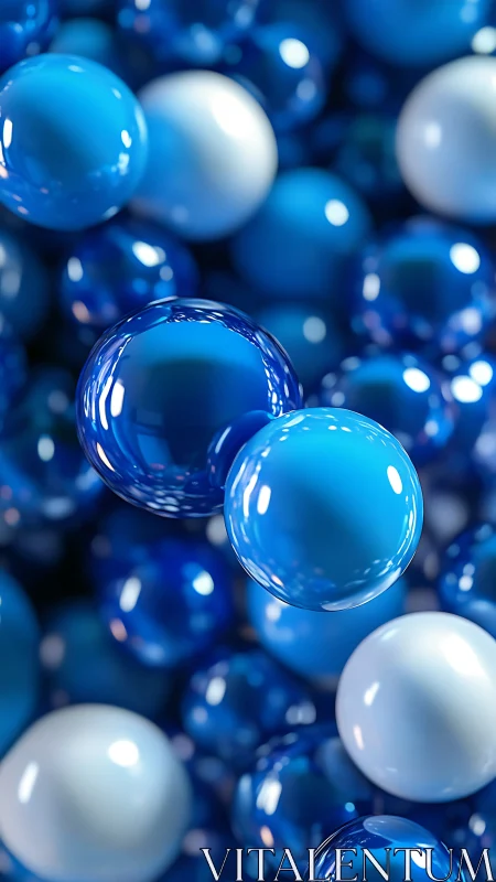 Bright blue and white spheres float together in gentle motion