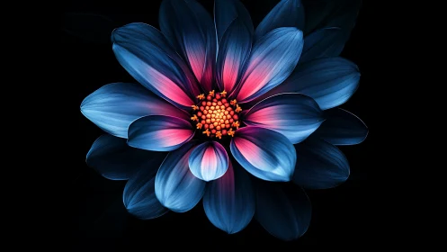 Digital painting of bioluminescent dahlia in radial bloom.