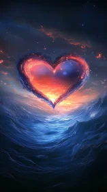 Heart shape constructed from luminous particles with radiant heat gradient overlay.