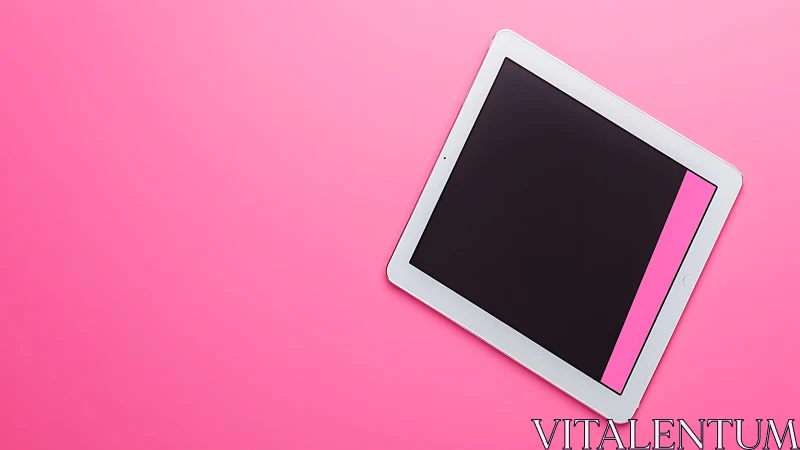 White tablet device with magenta stripe positioned on vibrant pink background at 45 degrees